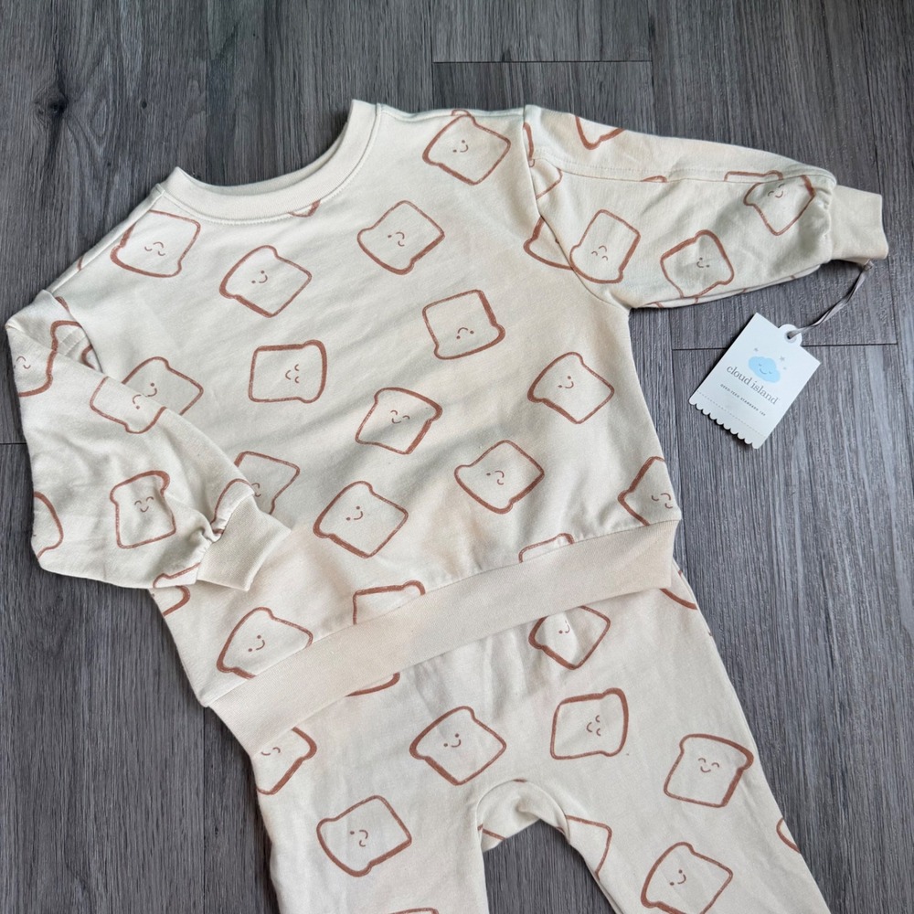 Cloud Island Smiley Toast Graphic Modal French Terry Outfit Set NWT Baby 18M
